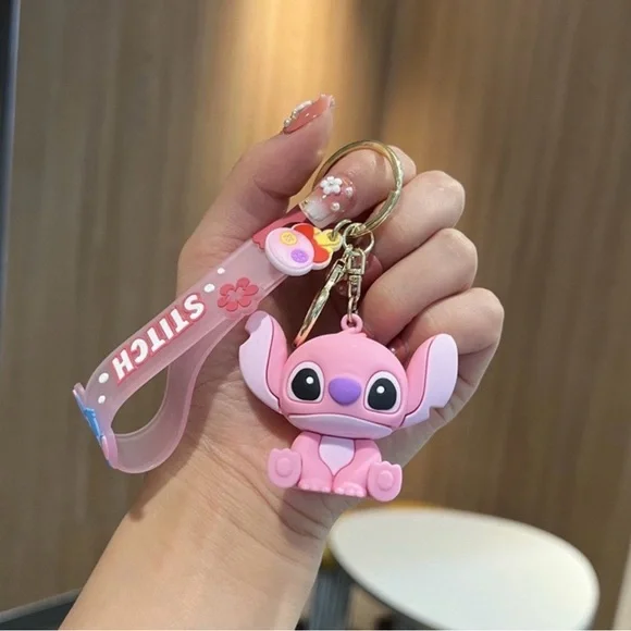 Pack 2 Stitch and Angel Disney Keychains - 3D Silicone - New with Strap - Picture 7 of 8